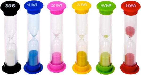 Plastic Sand Timer Sandglass Hourglass Sand Clock Timer 30 sec, 1 min, 2 mins, 3 mins, 5 mins, 10 mins (Pack of 6)
