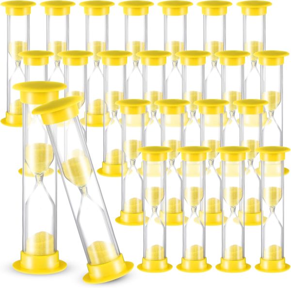 24 Pcs 5 Minute Sand Timer Plastic Hourglass 5 Min Visual Timer Mini Classroom Small Shower Hourglass for Teacher Classroom School Must Haves Supplies Egg Sand Clock Kids Time Management(Yellow)